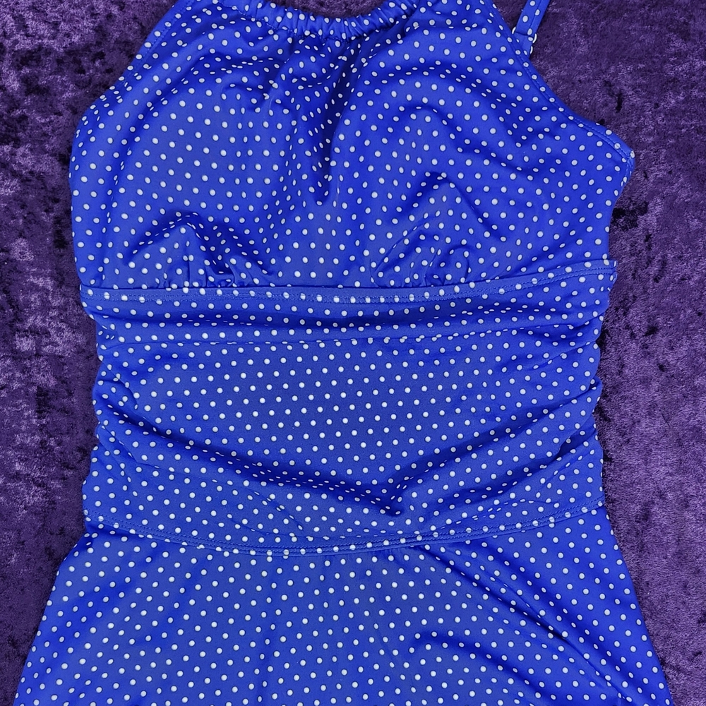 Kim Rogers Blue Polka Dot Tankini Swimsuit Top Womens Large